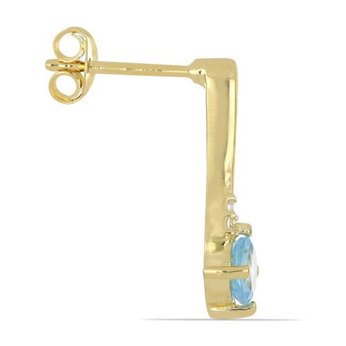 BUY 14K GOLD REAL AQUAMARINE GEMSTONE CLASSIC EARRINGS